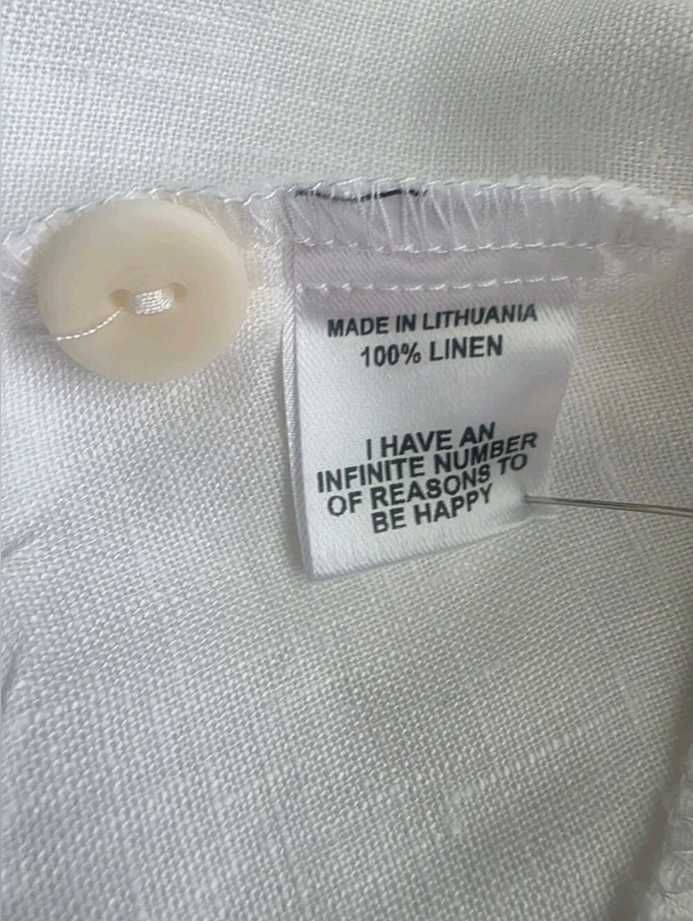 FLAX 100% Linen Button Front Blouse In White Round Neck 19" Sleeve Tunic Sz 1G - Picture 10 of 12